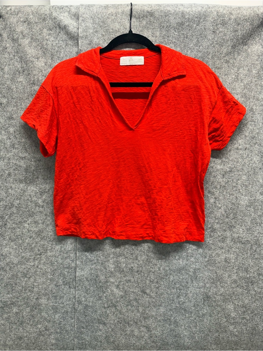 C&C California Bright Red V-Neck Collared Cropped Tee - Womens S - Cotton Comfy
